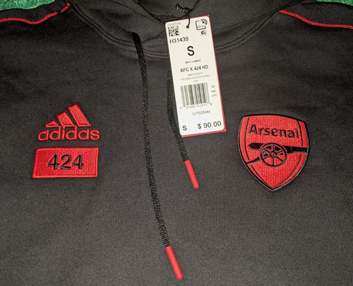 Adidas Arsenal x 424 Hoodie Sweatshirt Black AFC HD Men's Size Small S - H31430 - Picture 2 of 4