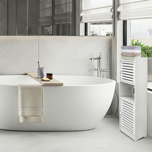 Badezimmerschränke Freistehender badschrank schmales Badezimmer-Regal mit Tür - Bild 5 von 16