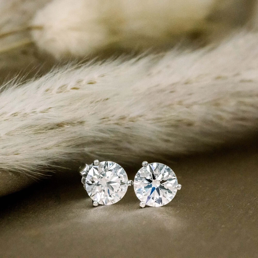 Diamond Martini Studs Round 1 Carat IGI GIA Lab Grown Earrings 18K