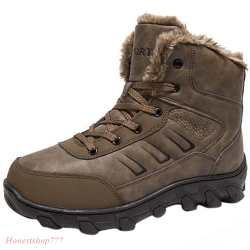 Uomo Pelle Winter Warm Casual Ankle Stivali Hiking Snow Fur Lining Shoes