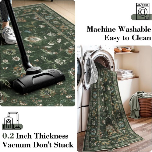 Wonnitar Green 8x10 Rugs for Living Room Floral Rug, Low Pile Vintage Boho La... - Picture 5 of 8