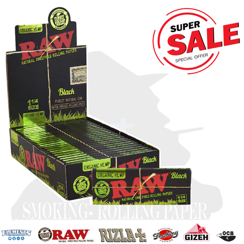 Cartine Raw Organic Hemp Black Medium 1 &1/4 Rolling Papers 24 Booklets - Afbeelding 2 van 3