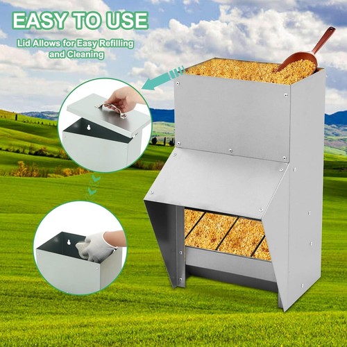 25 Lbs Capacity Galvanized Chicken Feeder, Outdoor Weatherproof Metal Poultry... - Picture 6 of 10