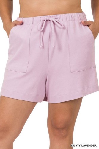 Zenana Women Plus High Quality Cotton Drawstring Waist Shorts with Pockets - Picture 8 of 22