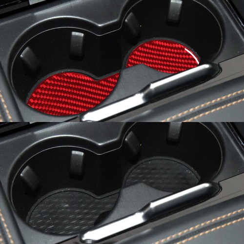 Portavasos de fibra de carbono rojo cubierta inferior pegatina adorno para Ford Mustang Mach-E - Imagen 4 de 9