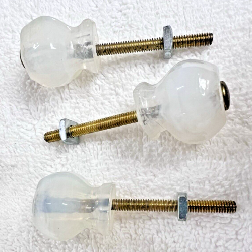 7 Antique Moonstone Glass Drawer Pulls w Hardware 1" Long Glass x 1" Wide - Picture 4 of 7
