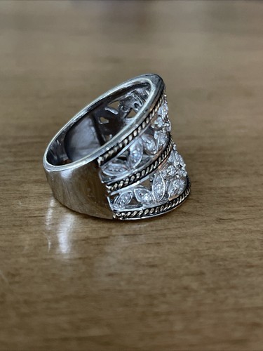 Sterling Silver Flower Butterfly Sparkly Braided Domed Ring Sz 7.5 - Picture 2 of 7