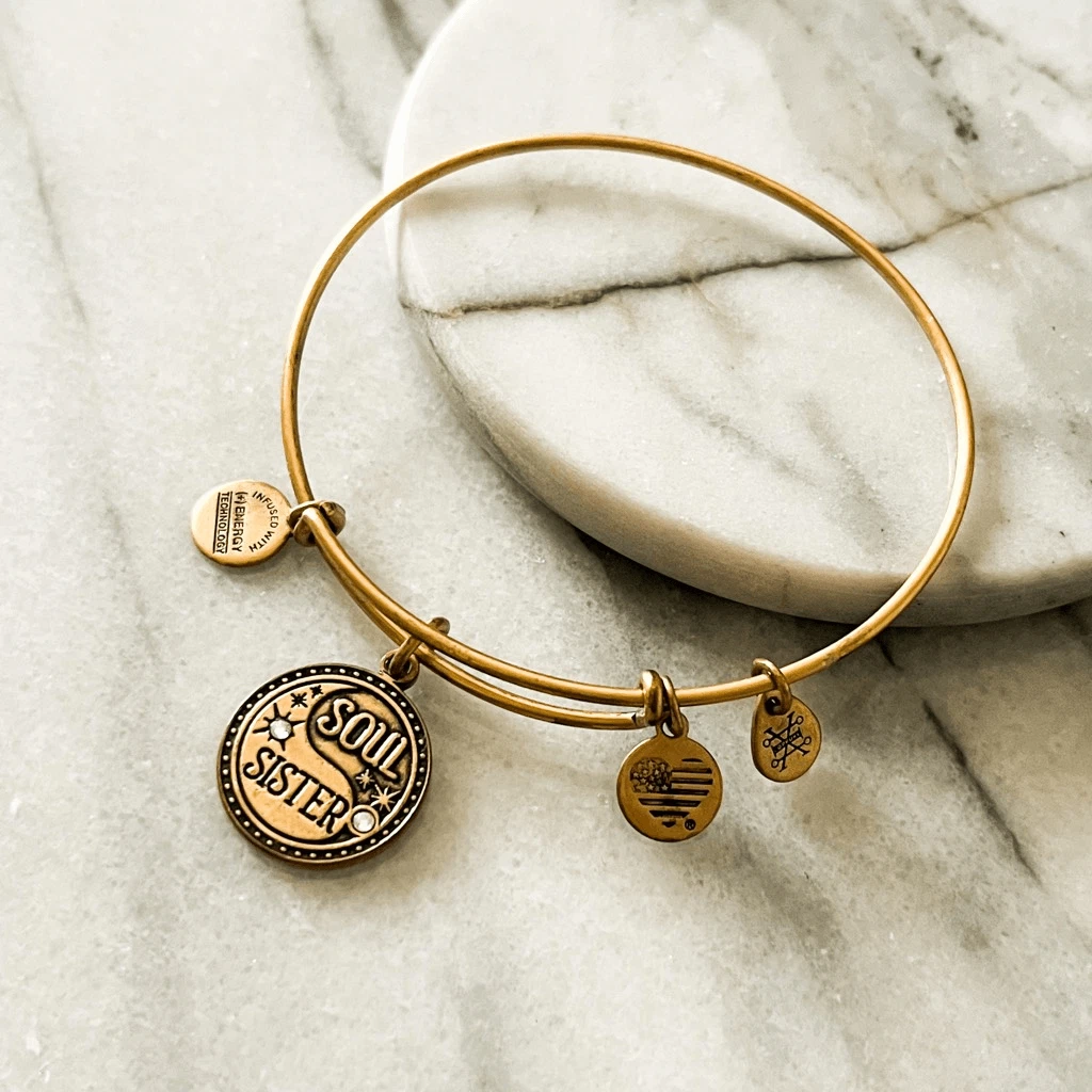 Alex and Ani Soul Sister Bracelet Gold Toned Bangle Charm