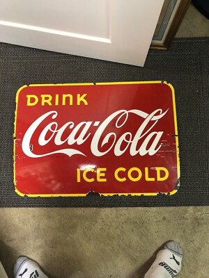 Coca-Cola アイスコールドサイン ICE COLD COCA-COLA SOLD HERE ADVERTISING METAL SIGN | eBay