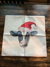 NEW Christmas Santa Cow Winter Throw Pillow Cover 18.5 x 18.5 Inch Farmhouse
