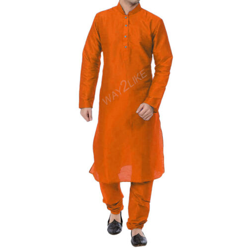 Men's Kurta Pyjama Set Dupion Silk Traditional Churidar Wedding & Any Occasion - Picture 21 of 62