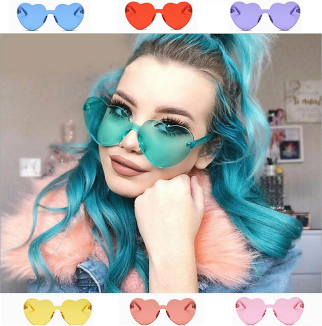 Love Heart Sunglasses Festival 400UV Rimless No Frame Glasses Candy Colour Lady Love Heart Sunglasses Festival 400UV Rimless No Frame Glasses Candy Colour Lady