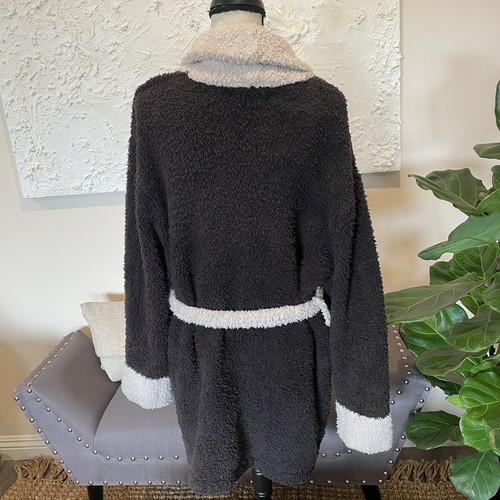 Barefoot Dreams Cozy Chic Two Tone Short Robe Sz 1 Style 549 Brown Beige Pockets - Picture 6 of 11
