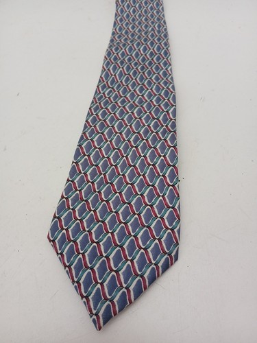 Silk by Sovrano made in U.K. Silk Tie Blue-red & Green pattern Neck Tie - Picture 2 of 15