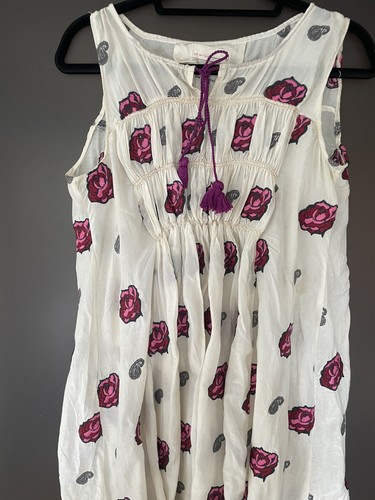 Odd Molly silk cotton white dress(embroidery red pink roses, smocking,tassle)S/M - Picture 5 of 12