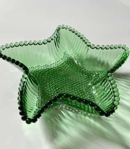 Green Glass Starfish Star Shaped Hobnail Bowl Dish Nautical Beach Vibe - Picture 3 of 19