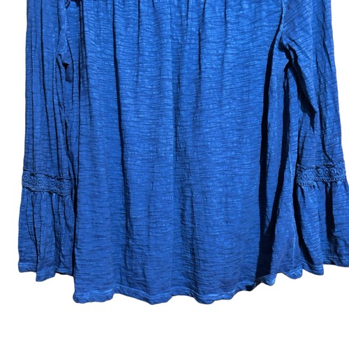 New Directions Tunika Oberteil Damen XL blau bunt verziert Schlitz am Ausschnitt Bluse - Bild 4 von 9
