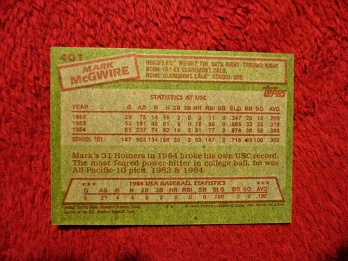 Lote de dos tarjetas de novato Mark McGwire Topps #401 y Donruss #46 - Imagen 9 de 9