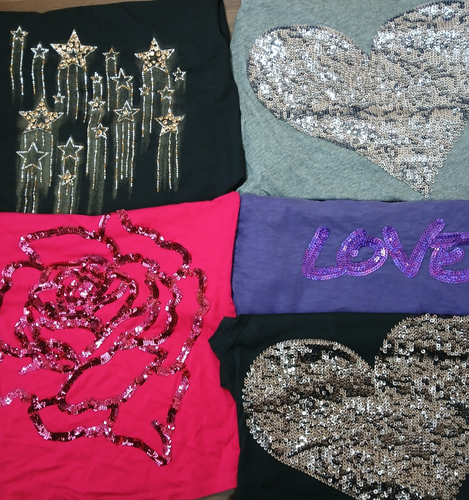 Lot of 5 EXPRESS Tops Sequin Heart Floral Love Blouse Shirt Women's Size Medium