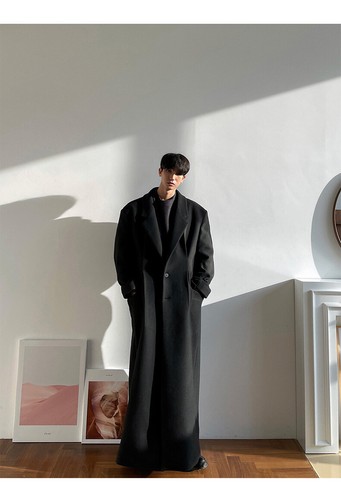 Korean Style Mens Extra Long Trench Coat Overcoat Oversized Loose Fit Button New - Picture 15 of 25