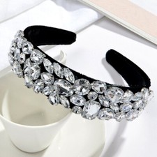 Women Rhinestone Headband Bling Padded Baroque Crystal Fashion Hair Band