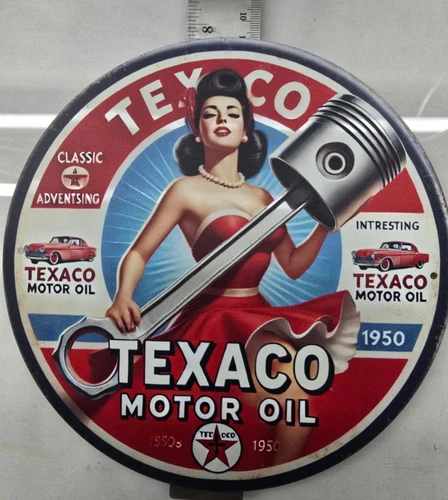 VINTAGE TEXACO GASOLINE SIGN PUMP PLATE GAS STATION OIL 7 3/4" x 7 3/4"