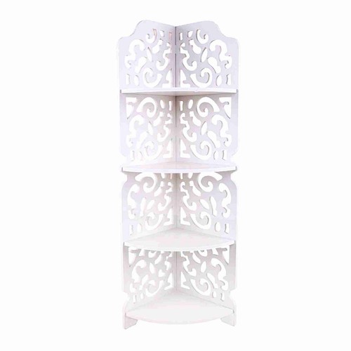 White Carved 4 Tier Corner Shelf Bookcase Display Rack for Home & Bathroom - Picture 7 of 18