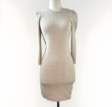 Women’s Long Sleeve Bodycon Sweater Mini Dress Pullover Ribbed Knit Light Beige