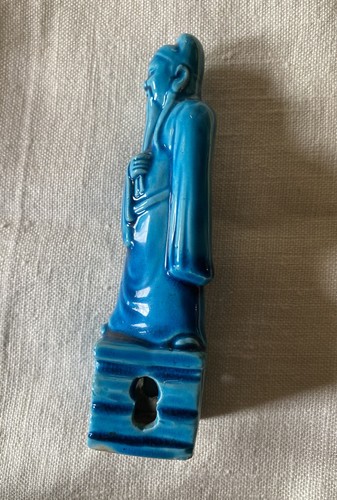 Antique Chinese Turquoise Blue Glaze Ceramic Vintage Deity Scholar Old Mudman - Picture 21 of 24