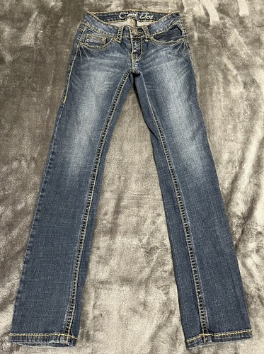 C’est Toi Jeans Blue Denim Skinny Stretch Embroidered Size 1 (25x30) - Picture 2 of 15