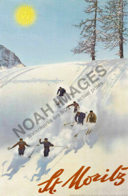 St Moritz Switzerland vintage swiss ski travel poster 16x24