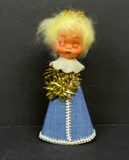 Vintage Angel Christmas Tree Topper Ornament Cardboard Cone Blonde Closed Eyes