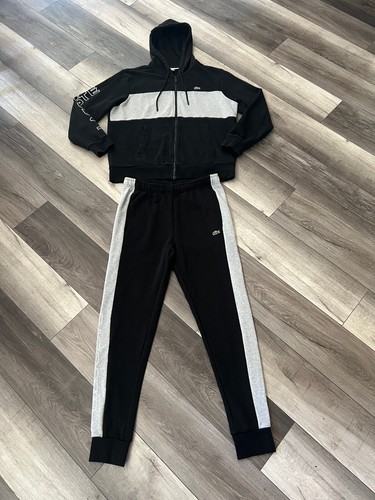 LACOSTE MEN'S BLACK AND GREY TRACKSUIT MATCHING SET HOODIE XL + PANTS MEDIUM - Picture 17 of 24