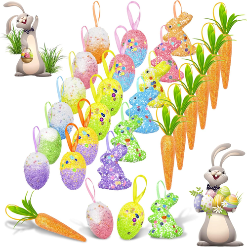 24 Pack Easter Egg Ornament Easter Colorful Rabbit Carrot Eggs Foam Easter Tree - Picture 12 of 12