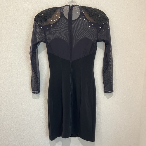 Vintage 90s Tadashi Shoji Black Sweetheart Bodycon Mesh Party Dress USA Sz Small - Picture 2 of 12