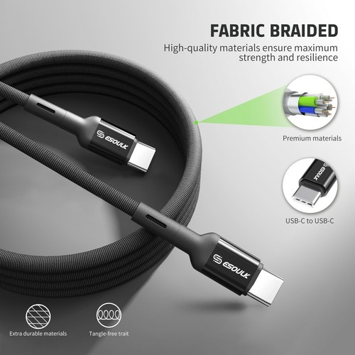 For LG Phone 2X 4FT USB C to C FABRIC Charging Cable - Picture 2 of 4