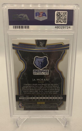 2019-20 Panini Select Concourse Ja Morant PSA 9 MINT #72 RC ROOKIE - Picture 2 of 2