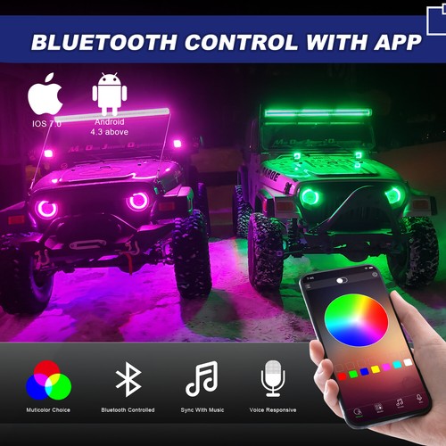 32" LED Offroad Light Bar RGB Halo Chasing + 2x 4" RGB Work Halo Cube Pods - Picture 5 of 8