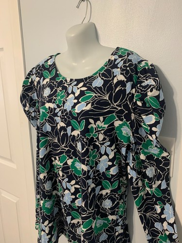 NWT Charter Club Intrepid Blue Cmb Top with Puffy Shoulder Long Sleeve Size XXL - Picture 2 of 4