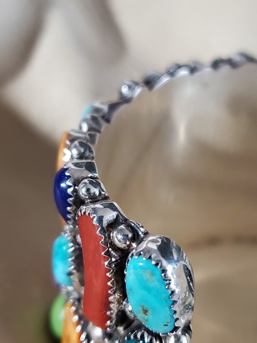 Navajo Indianer Sterlingsilber Multi Stein Manschette - Punze ist ein "K" mit Sterling - Bild 5 von 10