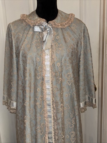Odette Barsa Lace Peignoir Robe Pink Blue Size Medium Vintage - Picture 3 of 12