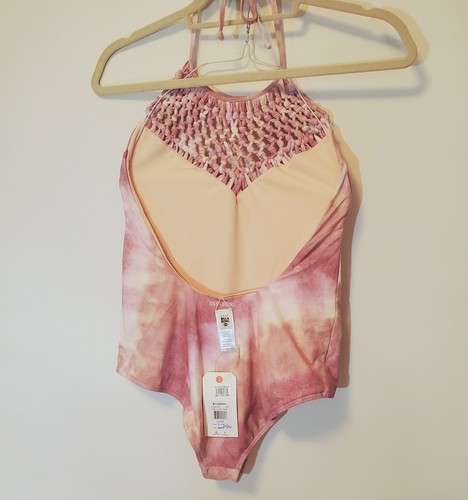 Billabong Größe Large rosa Batik Makramee Einteiler Neckholder niedriger Rücken Badeanzug - Bild 4 von 7