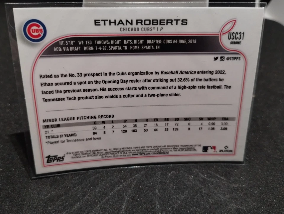2022 Ethan Roberts #USC31 Topps Chrome Update RC NM - Image 2 of 2