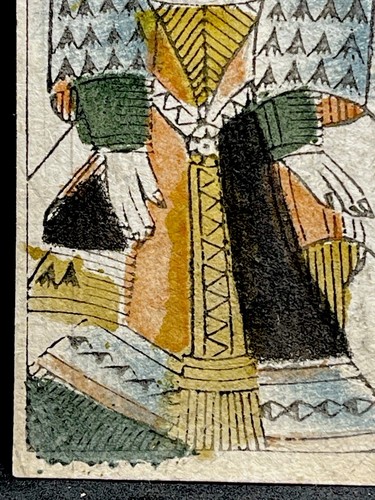 Tarjeta de juego antigua de bloques de madera auténtica de la corte de la reina real histórica de 1700 - Imagen 12 de 22