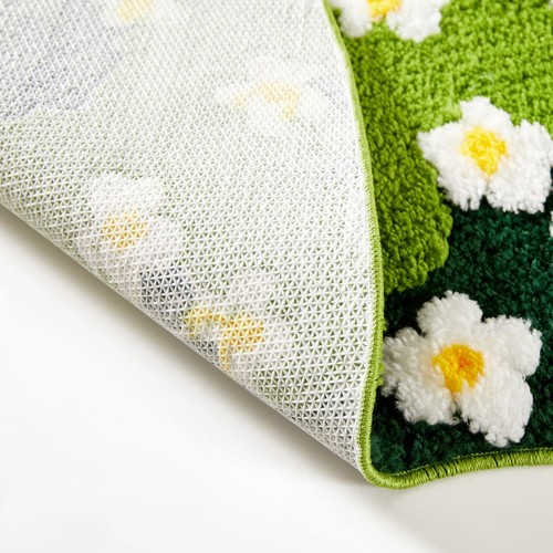 Cute Green Floral Bath Mat Microfiber Moss Bathroom Rug 20''WX32''L Non Slip - Picture 5 of 8