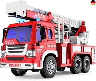 GizmoVine Feuerwehrauto Groß, Feuerwehr Spielzeugauto mit Drehleiter, Sound und