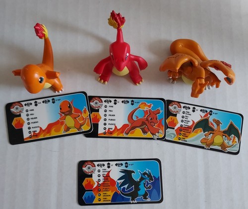Pokemon Mini Figures Charmander, Charmeleon, Charizard w/Cards Approx. 1.5-2in.