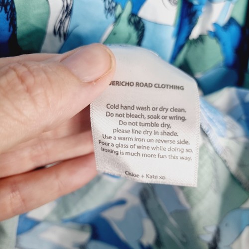 Jericho Road Shirt Size 10 Blue + Green Horses A Line Cotton Flared Sleeves - Picture 6 of 8