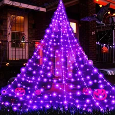 Halloween Decorations Spider Web Lights, 280 LED 19.85Ft*14.76Ft Purple Giant Le