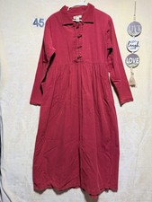 Vintage Eddie Bauer Corduroy Maxi Dress Red Prairie Button Cottagecore Size 8